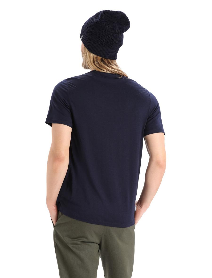 Men's Icebreaker Merino Tech Lite II Short Sleeve Snowflake T Shirts Midnight Navy | CA 1744FDNM